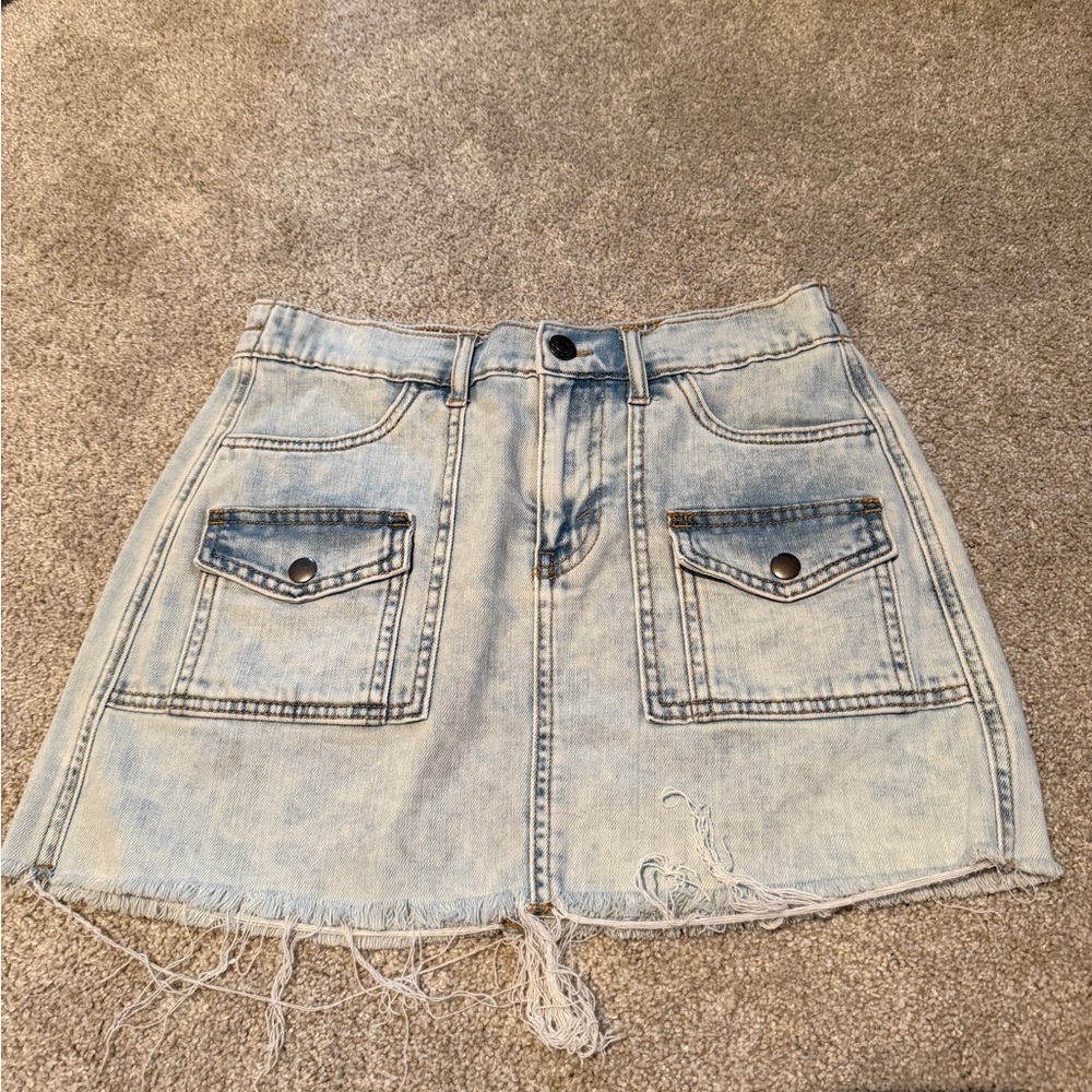 Aerie Light Blue Denim Mini Skirt